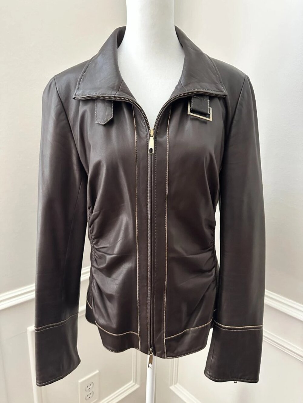 Lafayette 148 New York Chocolate Brown Leather Jacket Women's 8 Quiet Luxury